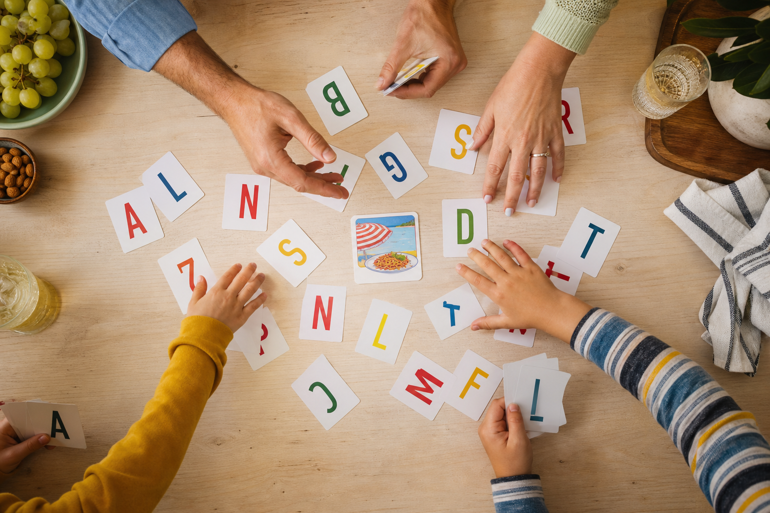 Famiglia con bambini intorno al tavolo durante una partita